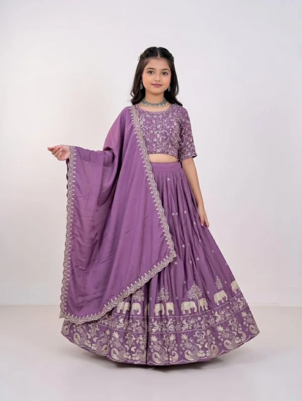 Closin Girls Lehenga Choli Ethnic Wear Embroidered Lehenga, Choli and Dupatta Set (Purple, Pack of 1)