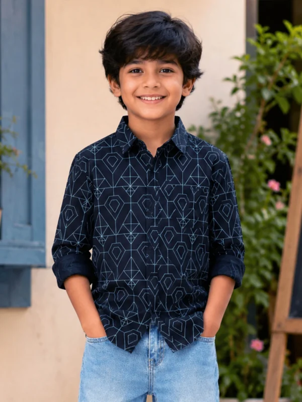 KiddoPanti Boys Regular Fit Printed Button Down Collar Casual Shirt