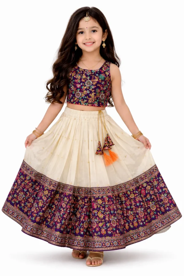 JANIX Girls Lehenga Choli Ethnic Wear Printed Lehenga Choli (Dark Blue, Pack of 1)