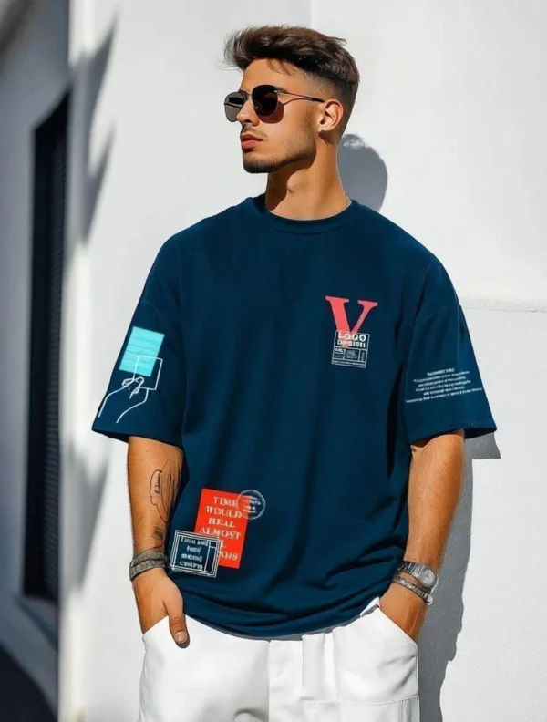 FastColors Men Printed Round Neck Polyester Blue T-Shirt