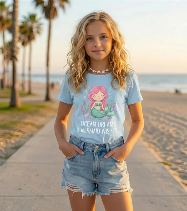 KILLER Girls Printed Pure Cotton Regular T Shirt (Light Blue, Pack of 1)