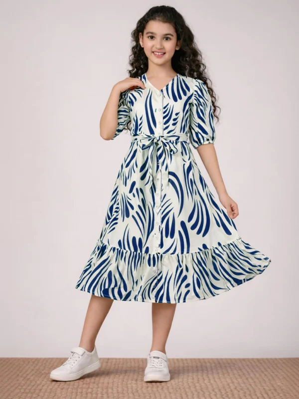 Fashion Dream Girls Calf Length Casual Dress (Blue, Half Sleeve)