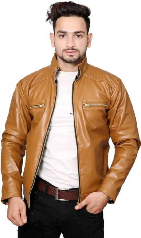 TopQore Men Solid Leather Jacket